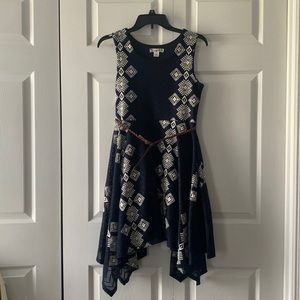 Navy Blue Dress with White Pattern